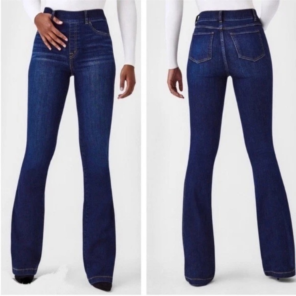 Spanx  Flare Jeans Midnight Shade Pull-on Stretch Boho Western Denim Size M NWT - Picture 5 of 16